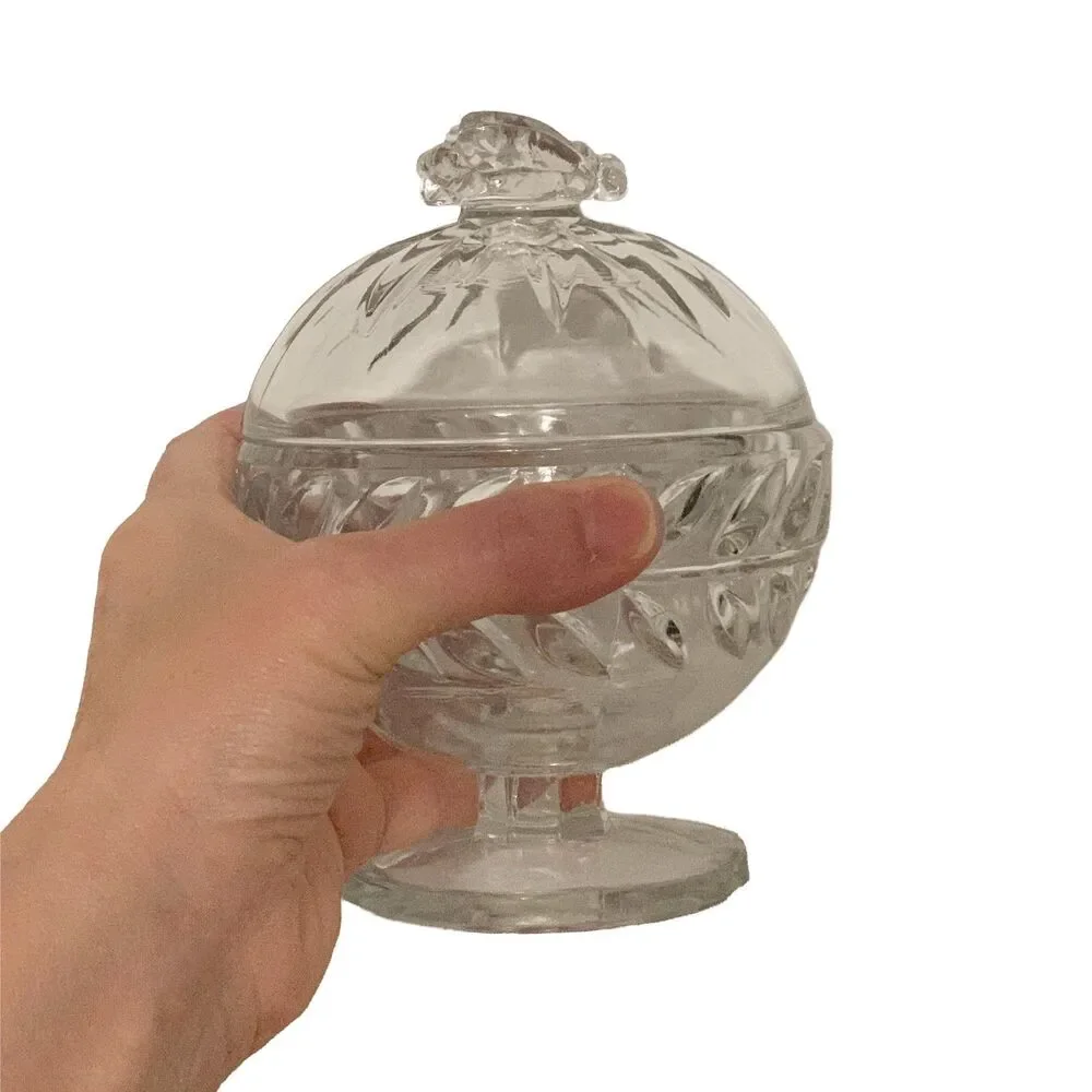 Vintage Indiana Glass Laurel Wreath Pedestal Candy Dish Lid Bee Finial Clear